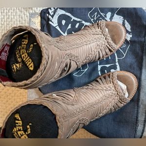 Freebird BELLA Peep Open Toe Braided Block Heel Python Boot Taupe Multi size 12
